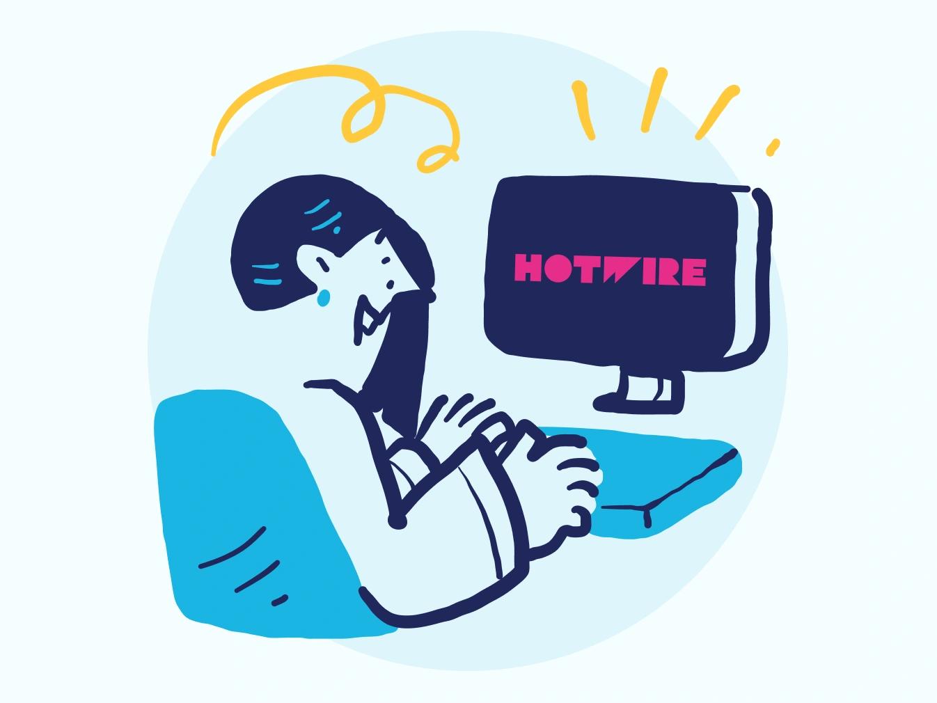 woman working on a desktop computer showing the Hotwire logo